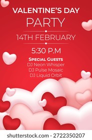 Editable Valentine's Party Invitation Template with 3D Hearts. Invitation template for party, wedding, birthday, etc.