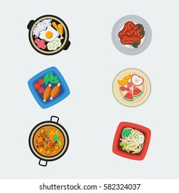 Editable Various Top View Delicious Meals Vector Illustration for Restaurant and Food Related Project