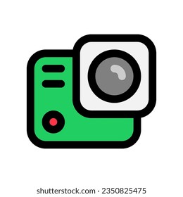 Editable vector action camera icon. Black, line style, transparent white background. Part of a big icon set family. Perfect for web and app interfaces, presentations, infographics, etc