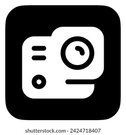 Editable vector action camera icon. Black, line style, transparent white background. Part of a big icon set family. Perfect for web and app interfaces, presentations, infographics, etc