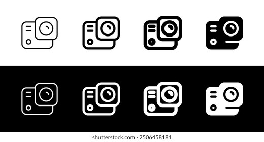 Editable vector action camera icon. Black, line style, transparent white background. Part of a big icon set family. Perfect for web and app interfaces, presentations, infographics, etc