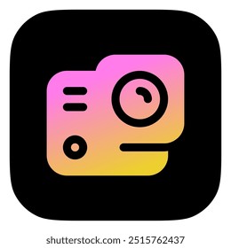 Editable vector action camera icon. Black, line style, transparent white background. Part of a big icon set family. Perfect for web and app interfaces, presentations, infographics, etc