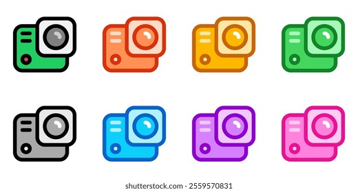 Editable vector action camera icon. Black, line style, transparent white background. Part of a big icon set family. Perfect for web and app interfaces, presentations, infographics, etc