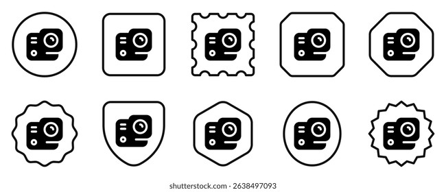 Editable vector action camera icon. Black, line style, transparent white background. Part of a big icon set family. Perfect for web and app interfaces, presentations, infographics, etc