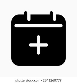 Vector modificable agrega un nuevo icono de evento de calendario. Negro, estilo de línea, fondo blanco transparente. Parte de una familia de iconos grandes. Perfecto para interfaces web y de aplicaciones, presentaciones, infografías, etc