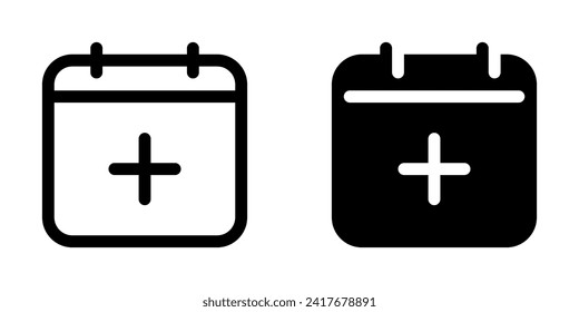 Editable vector add new calendar event icon. Black, line style, transparent white background. Part of a big icon set family. Perfect for web and app interfaces, presentations, infographics, etc