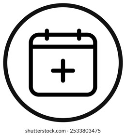 Editable vector add new calendar event icon. Black, line style, transparent white background. Part of a big icon set family. Perfect for web and app interfaces, presentations, infographics, etc