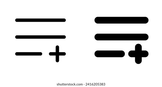 Editable vector add to playlist row icon. Black, transparent white background. Part of a big icon set family. Perfect for web and app interfaces, presentations, infographics, etc
