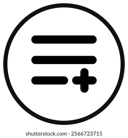 Editable vector add to playlist row icon. Black, transparent white background. Part of a big icon set family. Perfect for web and app interfaces, presentations, infographics, etc