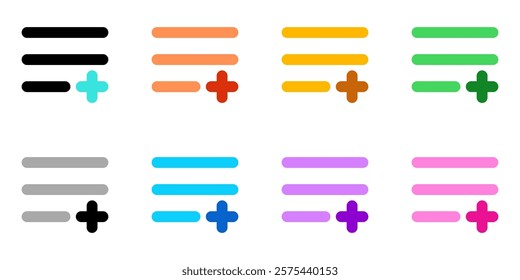 Editable vector add to playlist row icon. Black, transparent white background. Part of a big icon set family. Perfect for web and app interfaces, presentations, infographics, etc