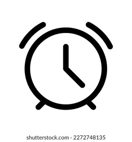Editable vector alarm clock icon. Black, line style, transparent white background. Part of a big icon set family. Perfect for web and app interfaces, presentations, infographics, etc