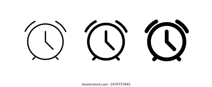 Editable vector alarm clock icon. Black, line style, transparent white background. Part of a big icon set family. Perfect for web and app interfaces, presentations, infographics, etc