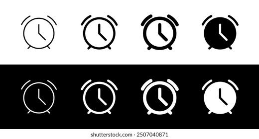 Editable vector alarm clock icon. Black, line style, transparent white background. Part of a big icon set family. Perfect for web and app interfaces, presentations, infographics, etc