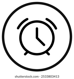 Editable vector alarm clock icon. Black, line style, transparent white background. Part of a big icon set family. Perfect for web and app interfaces, presentations, infographics, etc