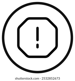Ícone de octógono de spam com aviso de alerta de vetor editável. Preto, estilo de linha, fundo branco transparente. Parte de uma grande família de conjuntos de ícones. Perfeito para interfaces web e app, apresentações, infográficos, etc