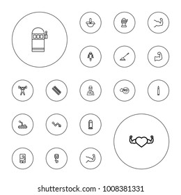 Editable vector arm icons: head bang emot, slot machine, muscle arm, muscle, heart with muscles, power lifter, robot, bullet on white background.