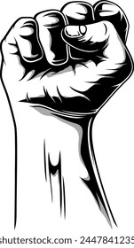 editable vector art the fist of hand black and white artwork anatomy of hand, freedom, rebellion, detailed hand template Raised Hand Clenched into Fist Symbolizing Power or Strength of Unity