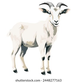 Editable vector art realism featuring goats set against suspended backgrounds. Capturing the essence of these charming creatures against artistic backdrops for a striking visual impact