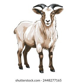 Editable vector art realism featuring goats set against suspended backgrounds. Capturing the essence of these charming creatures against artistic backdrops for a striking visual impact