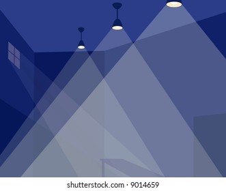 Editable vector background of an illuminated room