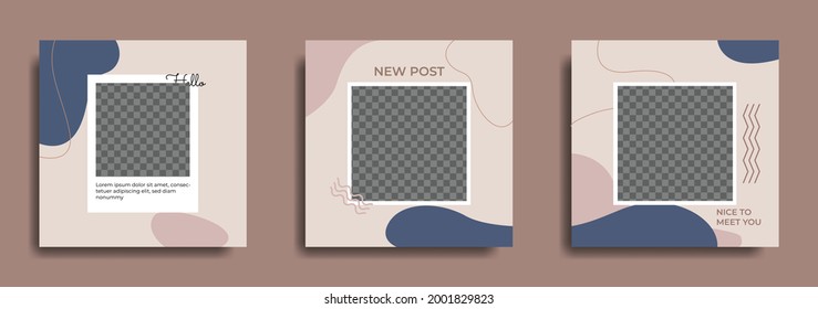 Editable vector banner templates for Instagram feed post with  blue and pastel brown color combination. Suitable for holiday photos on your personal account or business account