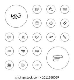 Editable vector barbecue icons: sausage, beef, chicken leg, chicken, kebab, meat, bbq, barbeque on white background.