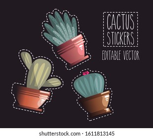 Editable Vector. Beautiful and modern cactus stickers.