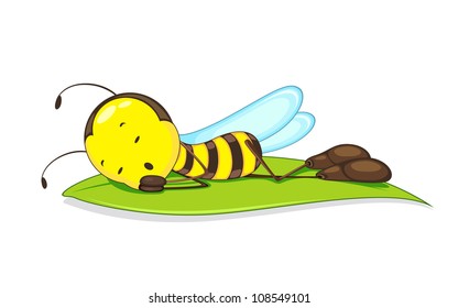 Editable vector of of bee sleeping on leaf