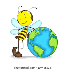 Editable vector of bee standing with globe