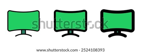 Editable vector blank curved monitor screen icon. Black, line style, transparent white background. Part of a big icon set family. Perfect for web and app interfaces, presentations, infographics, etc