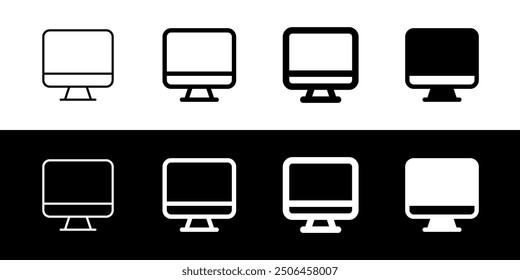 Editable vector blank desktop computer screen icon. Black, line style, transparent white background. Part of a big icon set family. Perfect for web and app interfaces, presentations, infographics, etc