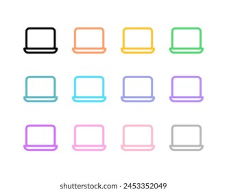 Editable vector blank laptop computer screen icon. Black, line style, transparent white background. Part of a big icon set family. Perfect for web and app interfaces, presentations, infographics, etc