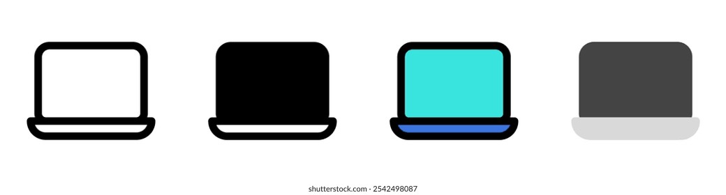 Vector editable en blanco icono de la pantalla del ordenador portátil. Negro, estilo de línea, fondo blanco transparente. Parte de una gran familia de iconos. Perfecto para interfaces de Web y App, presentaciones, infografías, etc