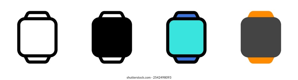 Icono de pantalla de reloj inteligente cuadrado en blanco de Vector editable. Negro, estilo de línea, fondo blanco. Parte de una gran familia de iconos. Perfecto para interfaces de Web y App, presentaciones, infografías, etc