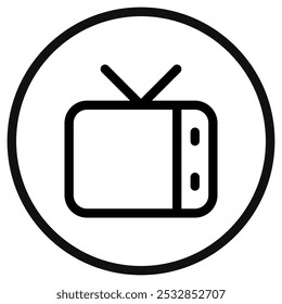 Icono de pantalla vintage de programa de televisión en blanco de Vector editable. Negro, estilo de línea, fondo blanco transparente. Parte de una gran familia de iconos. Perfecto para interfaces de Web y App, presentaciones, infografías, etc