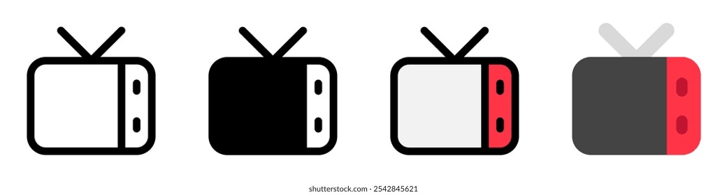 Icono de pantalla vintage de programa de televisión en blanco de Vector editable. Negro, estilo de línea, fondo blanco transparente. Parte de una gran familia de iconos. Perfecto para interfaces de Web y App, presentaciones, infografías, etc