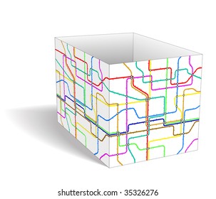 Editable vector box with underground railway map on outer faces