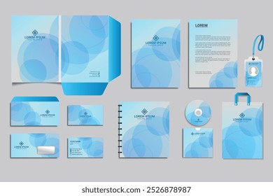 Editable vector Brand Identity concept of stationery Mock-Up set with green and white abstract graphics design. Branding stationery mockup template of File folder, annual report, van car, AD banner
