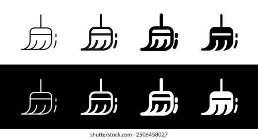 Icono de limpieza de barrido de escoba de Vector editable. Negro, estilo de línea, fondo blanco transparente. Parte de una gran familia de iconos. Perfecto para interfaces de Web y App, presentaciones, infografías, etc