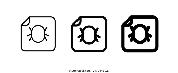 Editable vector bug corrupted file icon. Black, line style, transparent white background. Part of a big icon set family. Perfect for web and app interfaces, presentations, infographics, etc