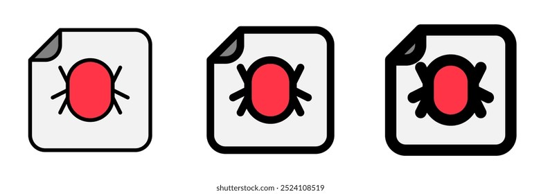 Editable vector bug corrupted file icon. Black, line style, transparent white background. Part of a big icon set family. Perfect for web and app interfaces, presentations, infographics, etc