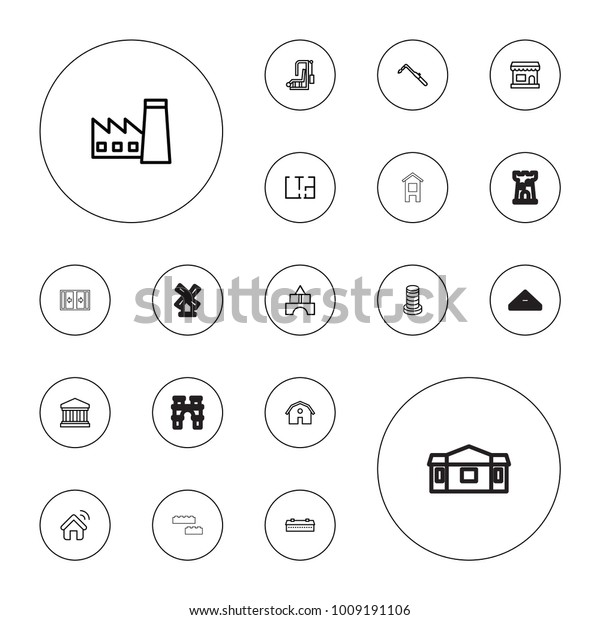 Editable Vector Building Icons Barn Factory Stock Vector Royalty