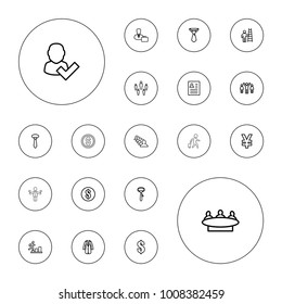 Editable vector businessman icons: tie, group, money, dollar, resume, user and tick, yuan, jacket, male consultant   with case, man going up on white background.