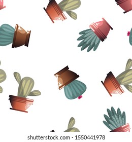 Editable vector. Cactus pattern in your pot. Funny drawings. 