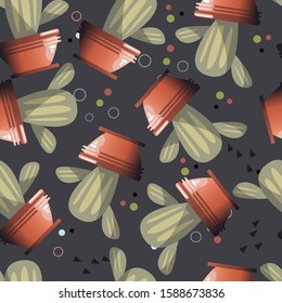 Editable vector. Cactus pattern in your pot. Funny drawings. 