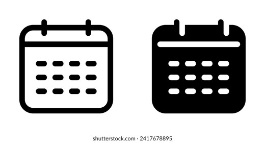 Calendario vectorial editable, icono de fecha. Negro, estilo de línea, fondo blanco transparente. Parte de una familia de iconos grandes. Perfecto para interfaces web y de aplicaciones, presentaciones, infografías, etc
