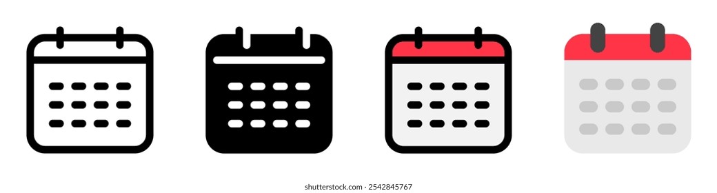 Editable vector calendar, date icon. Black, line style, transparent white background. Part of a big icon set family. Perfect for web and app interfaces, presentations, infographics, etc