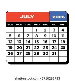 Calendario de Vector Editable para el mes de julio de 2026