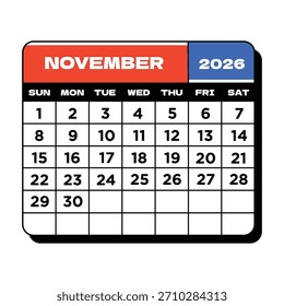 Calendario Editable De Vectores Para El Mes De Noviembre De 2026