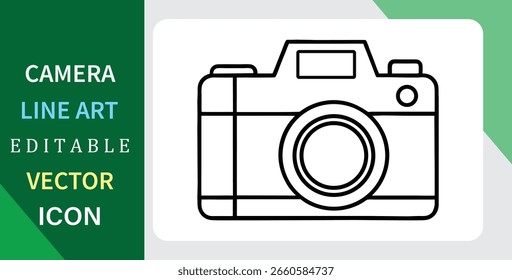 Editable Vector Camera Icon Line Art, Photography, Design Element